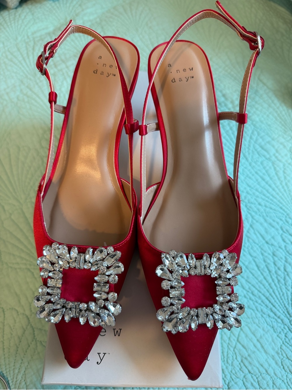 Red satin kitten heels